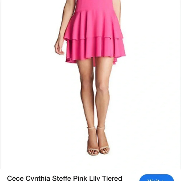 Cece Cynthia Steffe Pink Lily Tiered ruffle Drop Waist cap sleeve relaxed fit - Picture 2 of 9